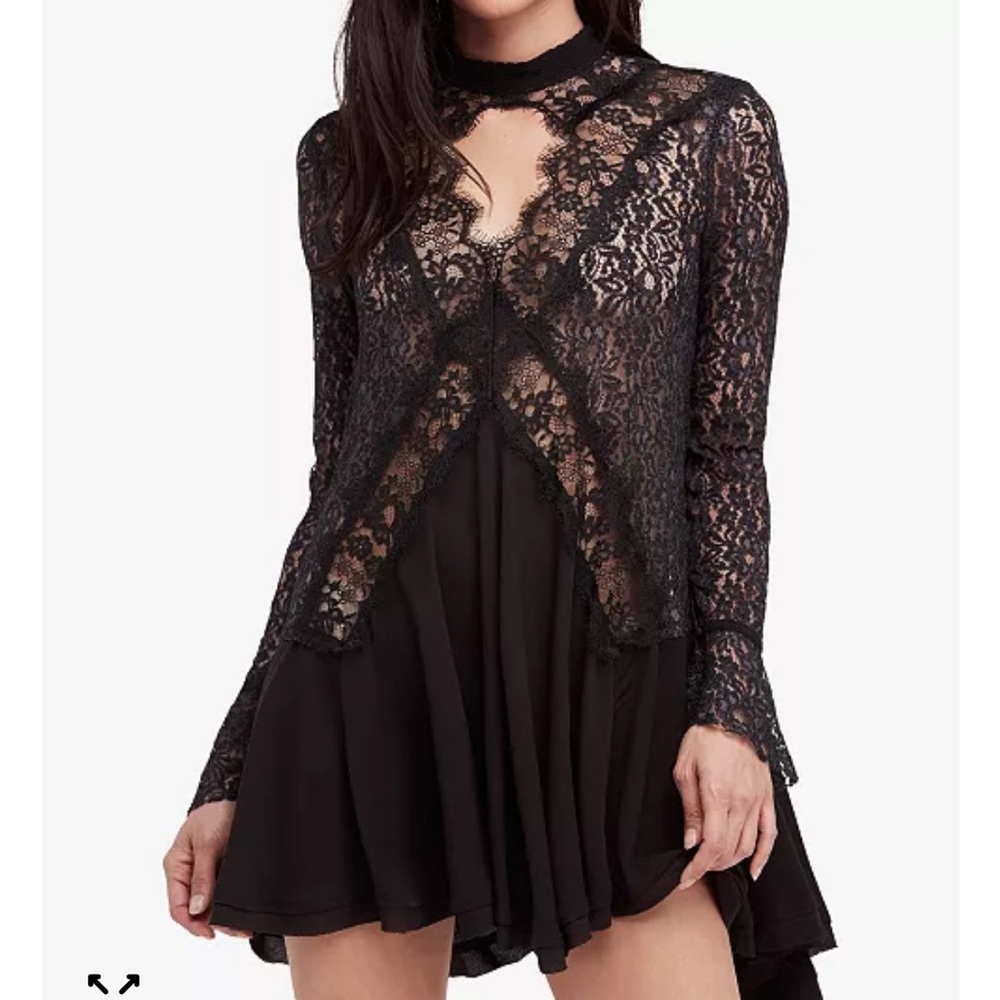 Free People TELL TALE Black Lace Tunic